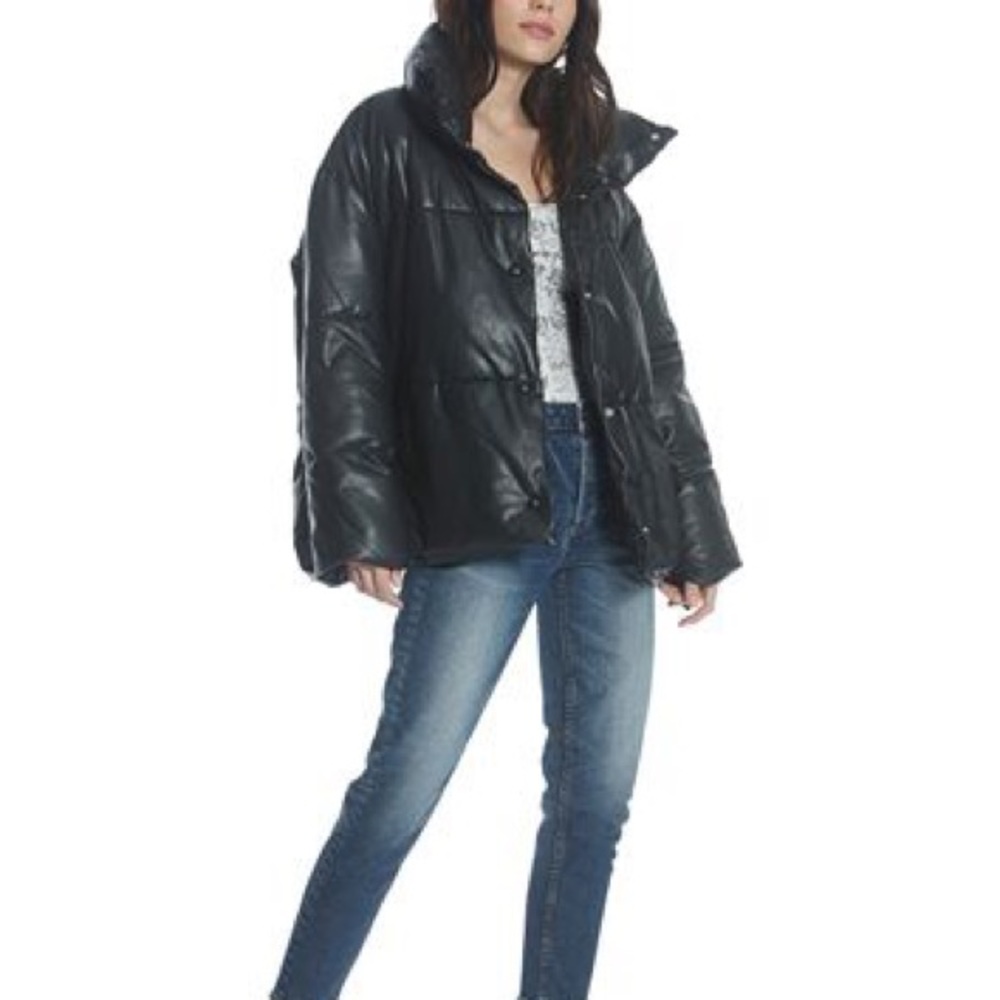 Faux-Leather Puffer Jacket - Picture 3 of 4